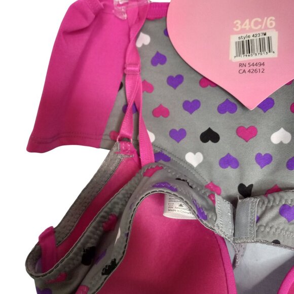 Always A Flirt 34C 6 M Bra Panties 2 Pc Set Deep Plunge Boyleg Pink Heart NEW - Picture 7 of 8